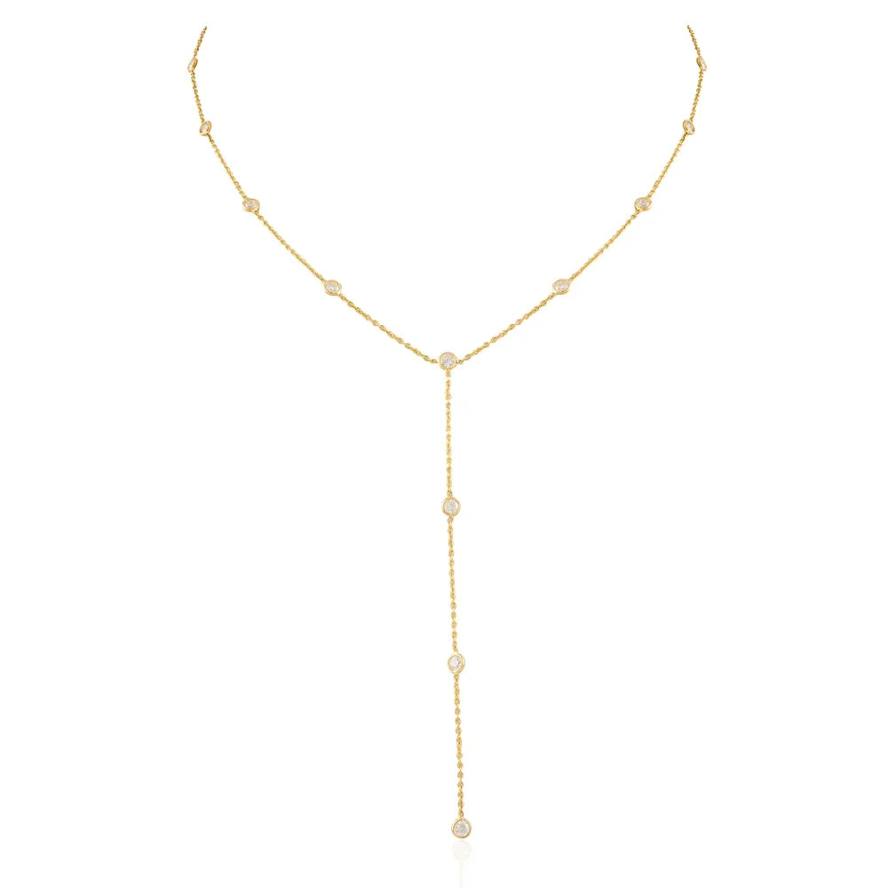 Minimal Jewelry 18K Solid Yellow Gold Natural Diamond Long Chain Necklace