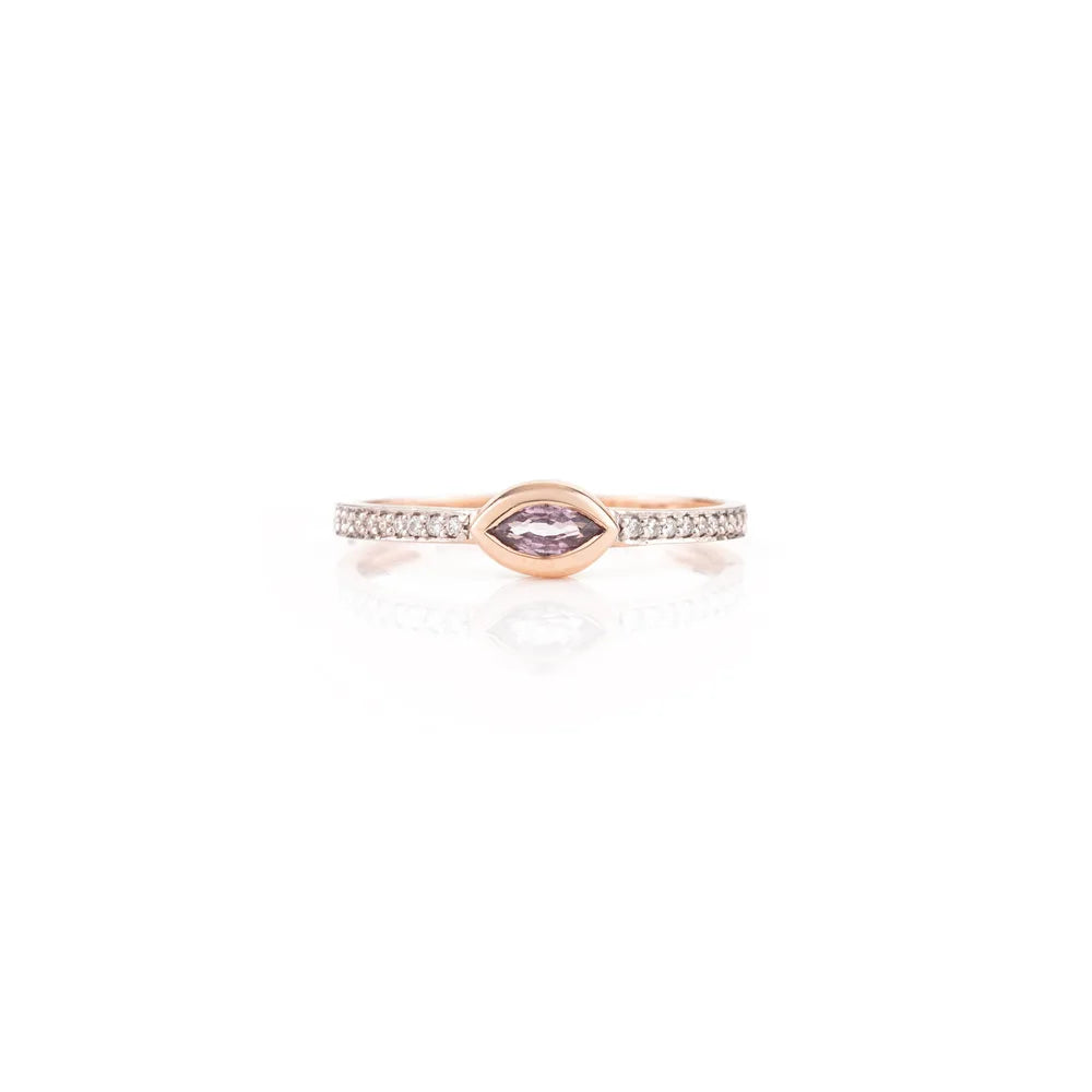 Marquise Shape Amethyst & Diamond 14K Rose Gold February Birthstone Ring