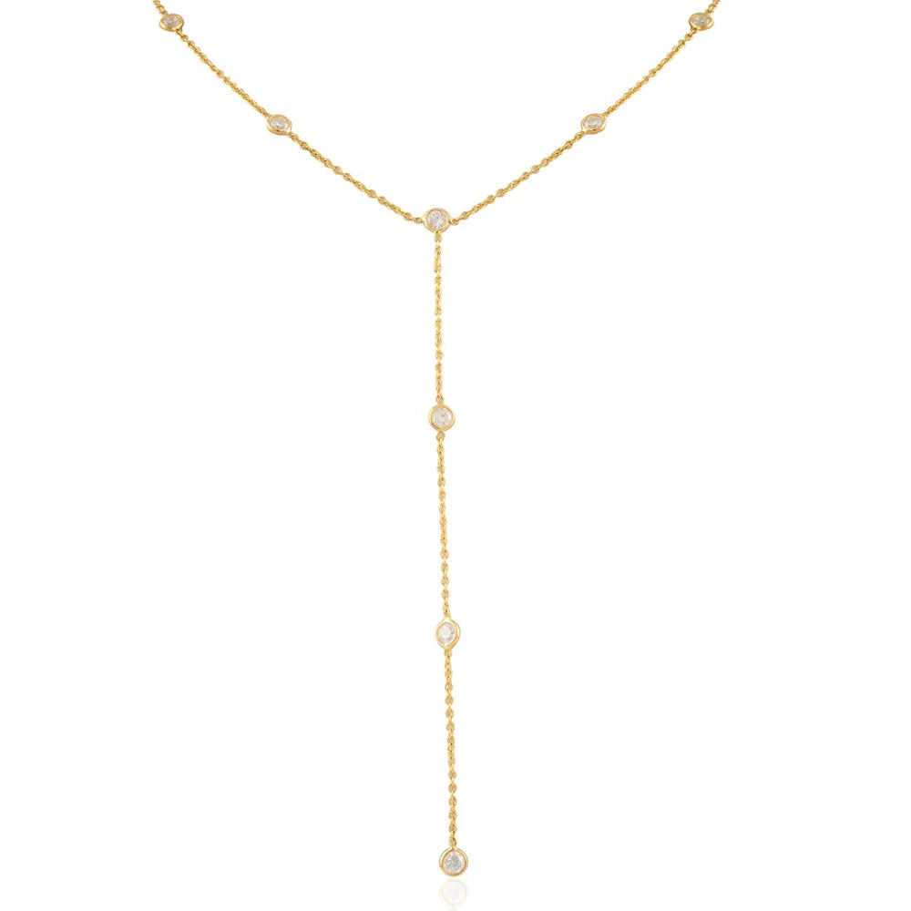 Minimal Jewelry 18K Solid Yellow Gold Natural Diamond Long Chain Necklace