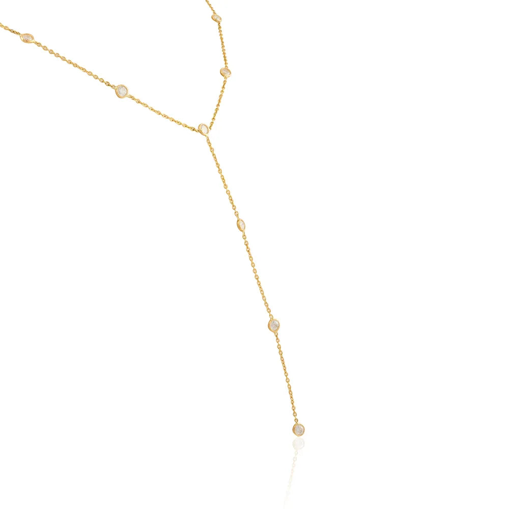 Minimal Jewelry 18K Solid Yellow Gold Natural Diamond Long Chain Necklace