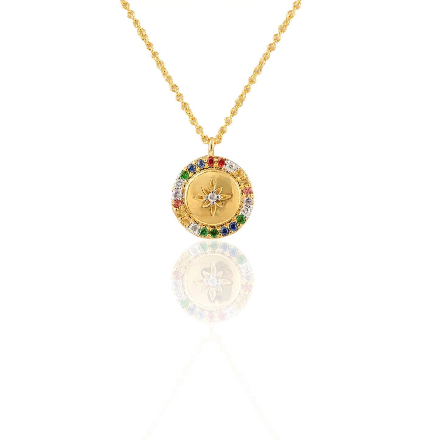 Best Selling Product 18K Yellow Gold Natural Multi Sapphire & Diamond Long Chain Charm Necklace