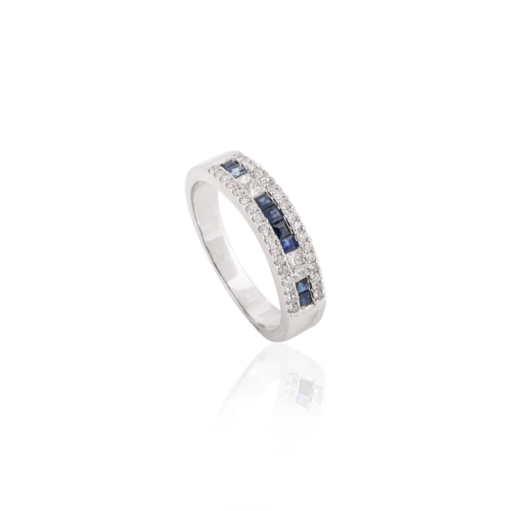 Best Selling Products Blue Sapphire & Diamond 18K White Gold Ring