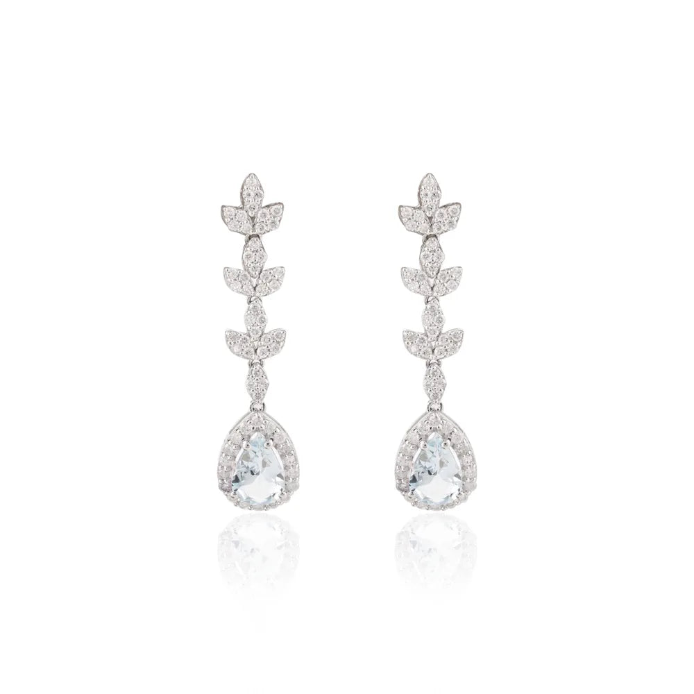 March Birthstone Aquamarine & Diamond K14 White Gold Dangle Earring