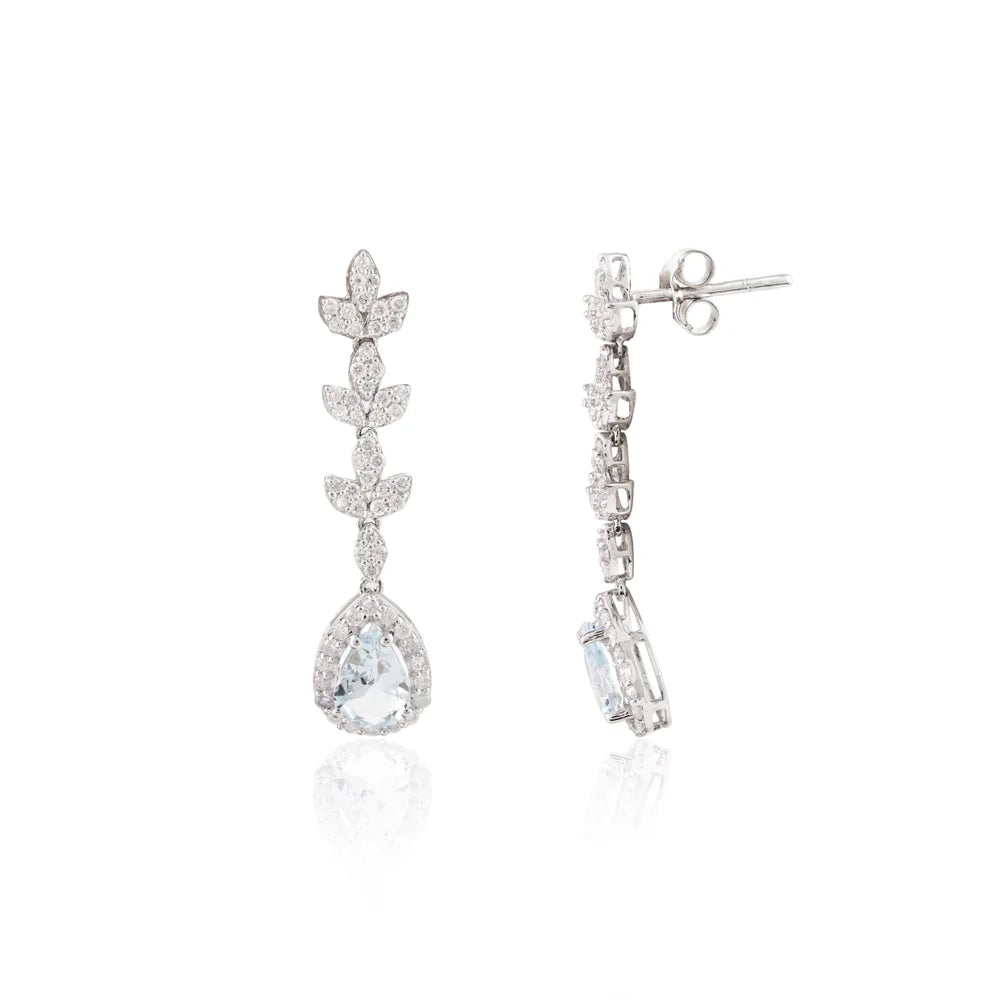 March Birthstone Aquamarine & Diamond K14 White Gold Dangle Earring