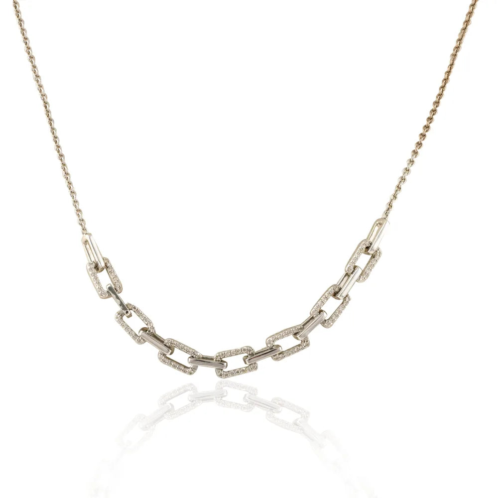 Best Selling Product Natural Diamond 14K Solid White Gold Paper Clip Necklace