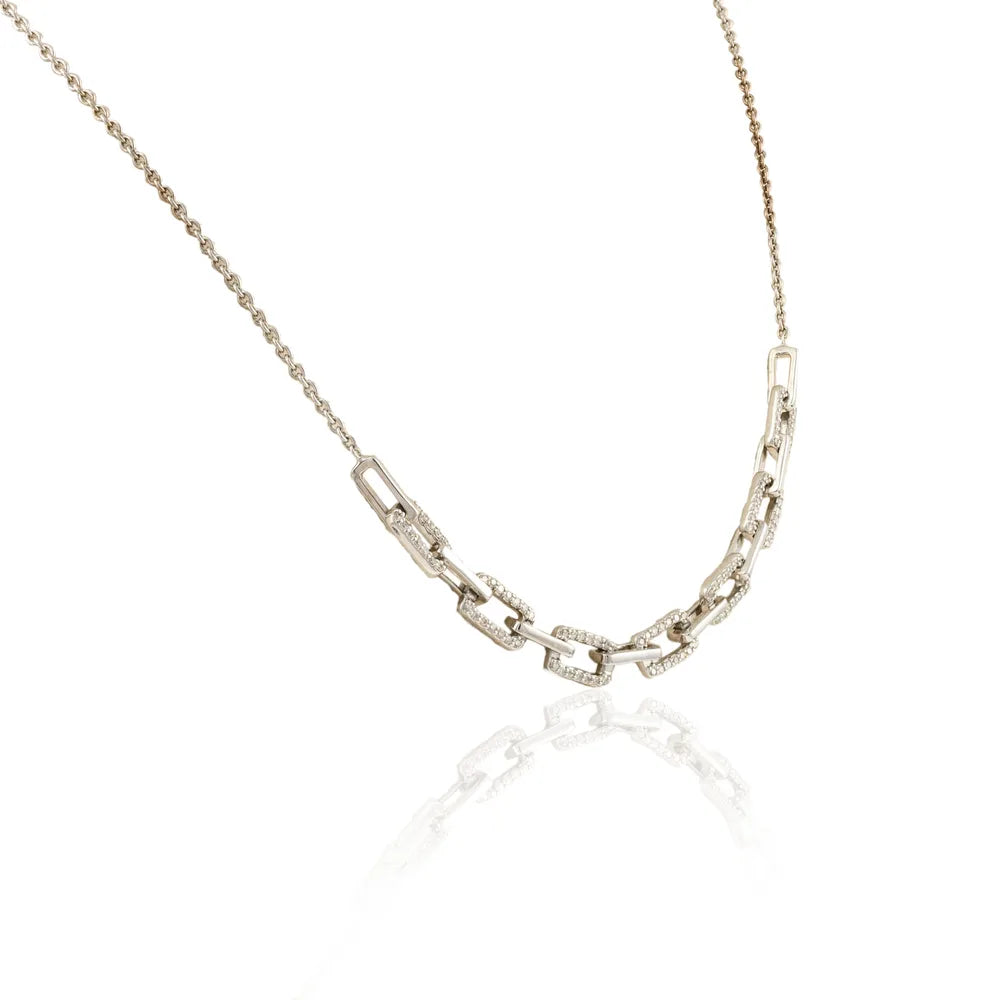 Best Selling Product Natural Diamond 14K Solid White Gold Paper Clip Necklace