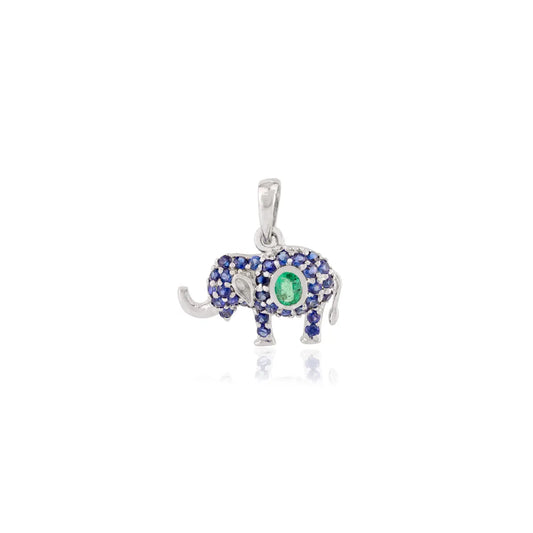 Precious Gemstone Jewelry Natural Emerald & Blue Sapphire Elephant Gold Pendant