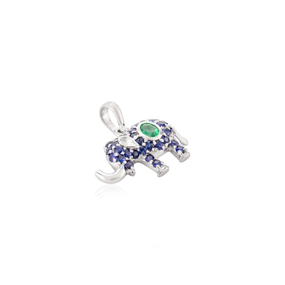 Precious Gemstone Jewelry Natural Emerald & Blue Sapphire Elephant Gold Pendant