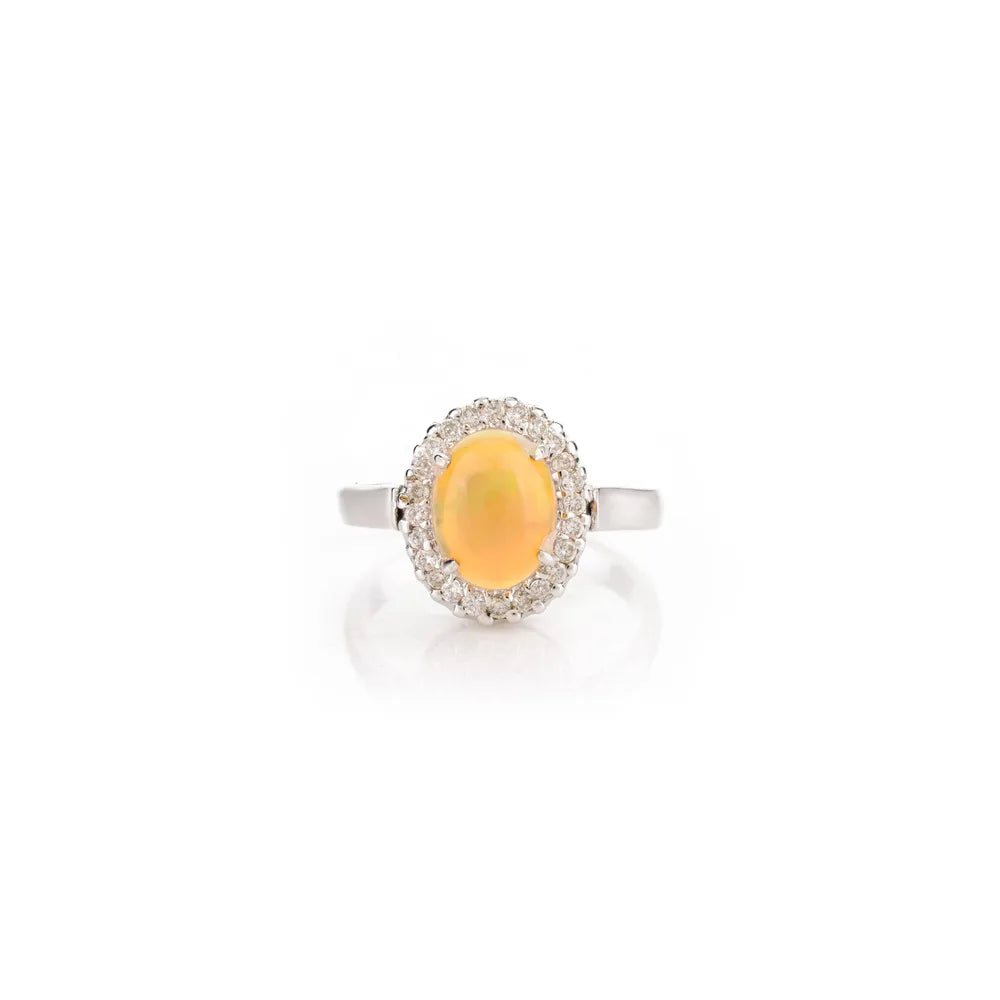 18K White Gold Real Gemstone Ethiopian Opal & Diamond Ring