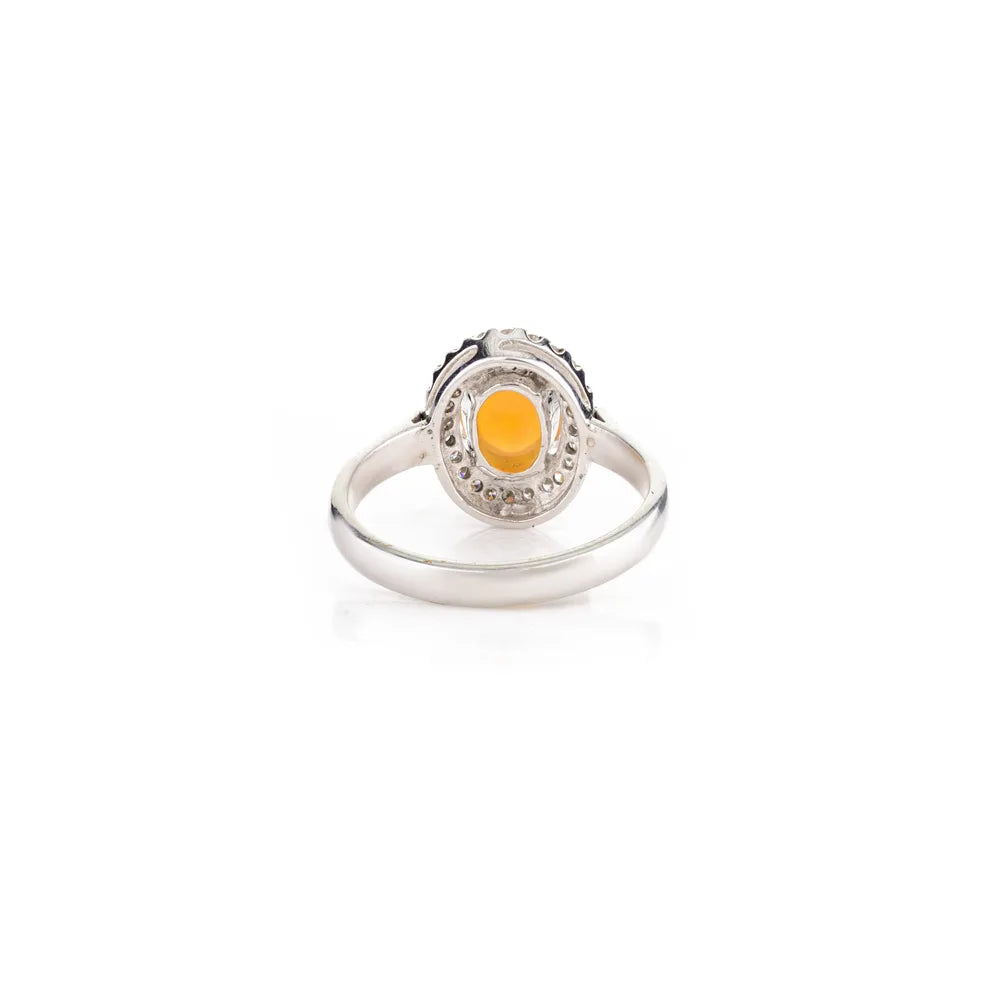 18K White Gold Real Gemstone Ethiopian Opal & Diamond Ring