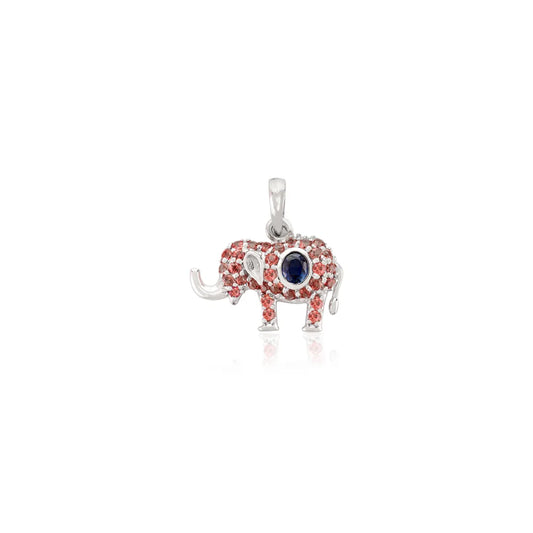 Designer Jewelry 14K Solid White Gold Multi Sapphire Elephant Shape Pendant