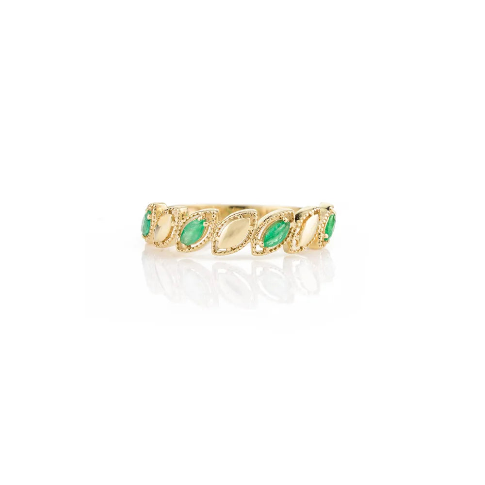 Wholesale Jewelry 14K Yellow Gold Emerald Marquise Shape Gemstone Ring