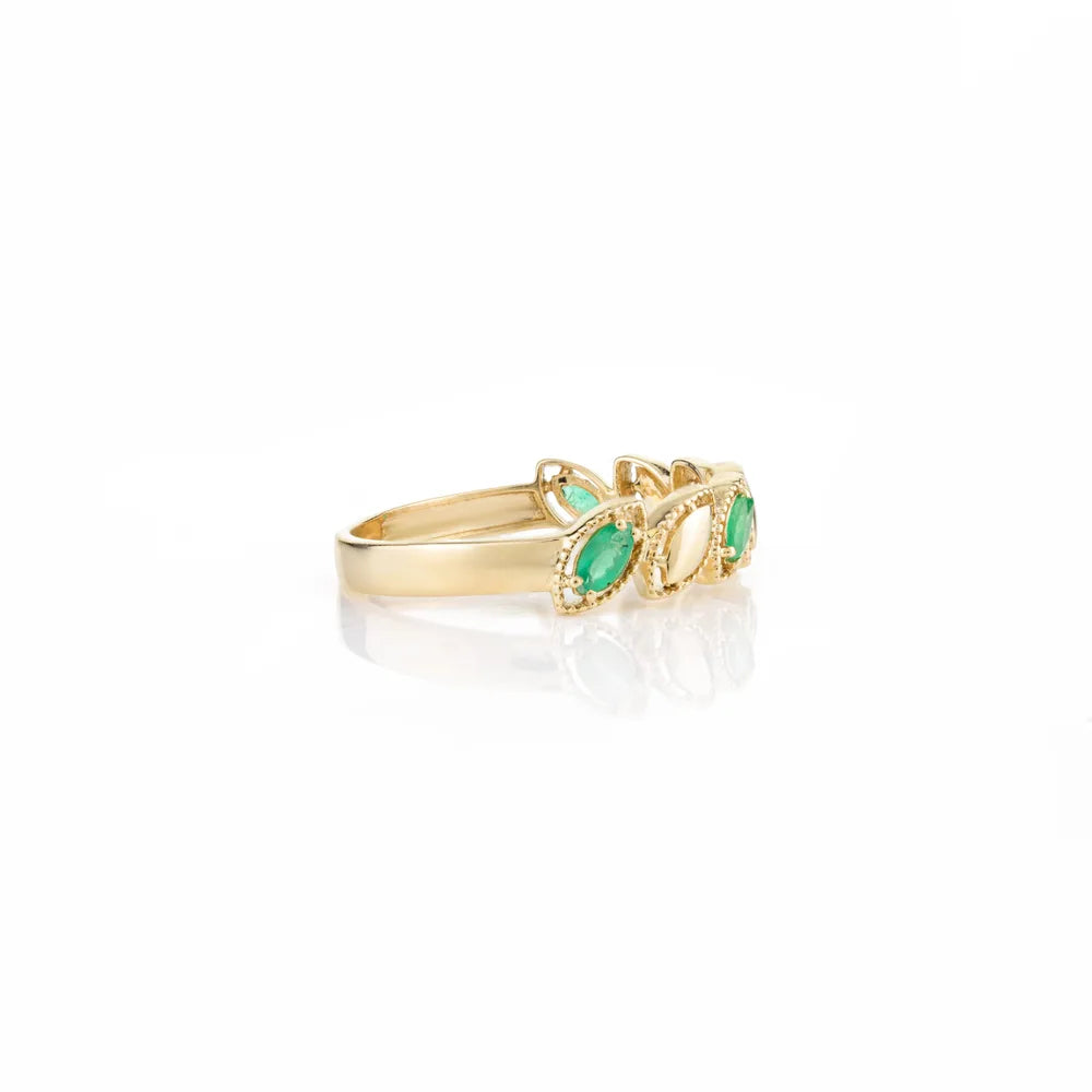 Wholesale Jewelry 14K Yellow Gold Emerald Marquise Shape Gemstone Ring