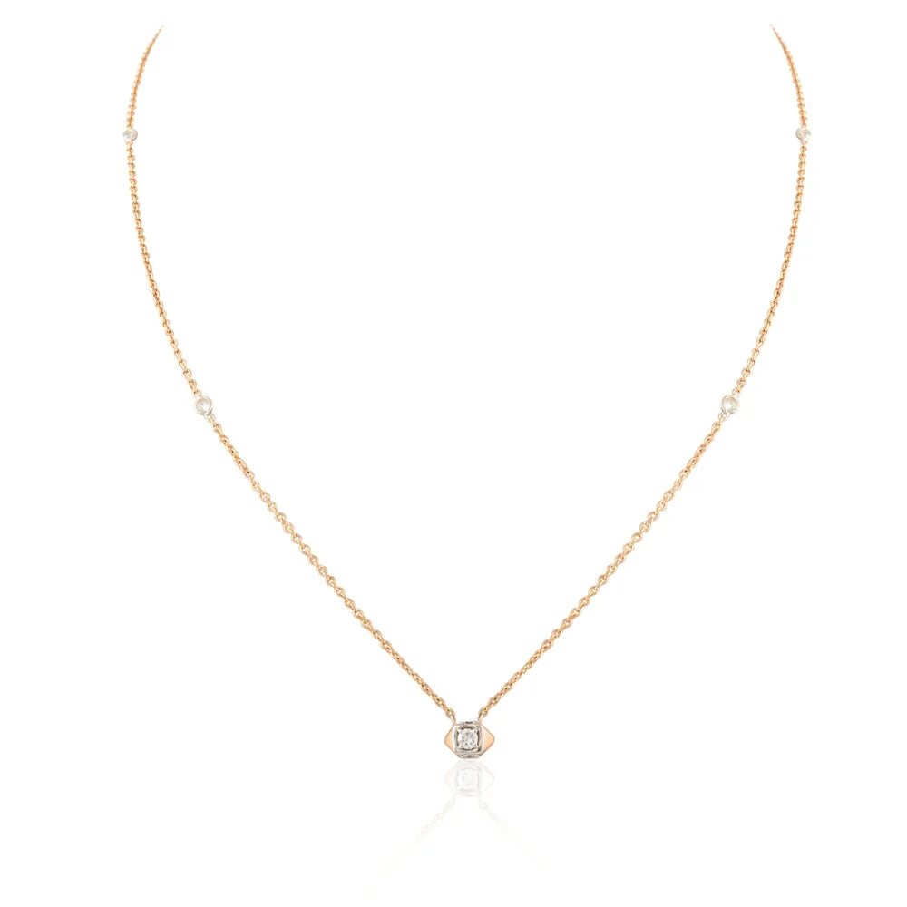 Minimal Jewelry Natural Diamond 18K Solid Rose Gold Long Chain Dainty Necklace