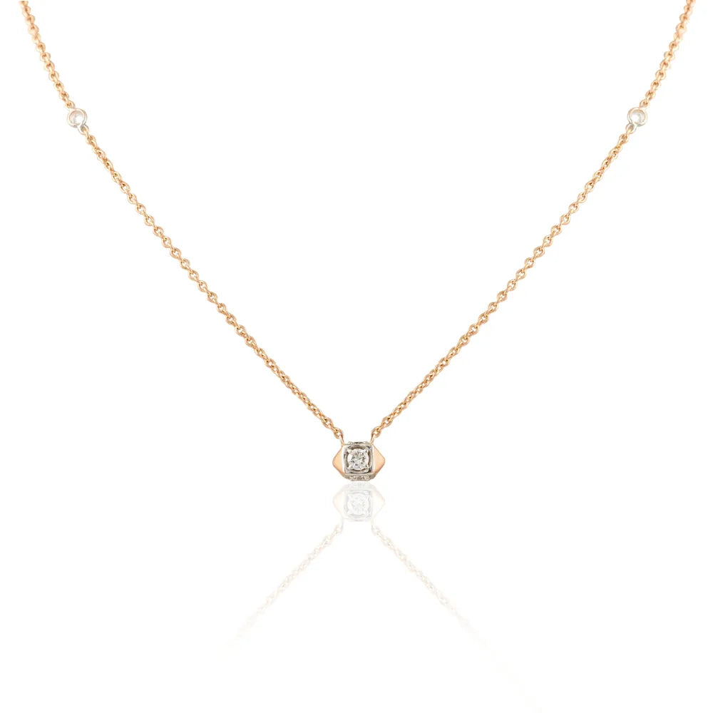 Minimal Jewelry Natural Diamond 18K Solid Rose Gold Long Chain Dainty Necklace