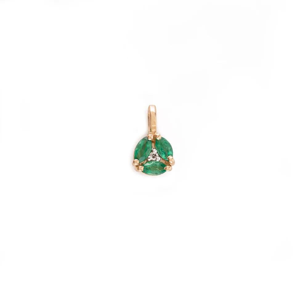 Marquise Shape Emerald & Round Diamond 14K Yellow Gold Pendant