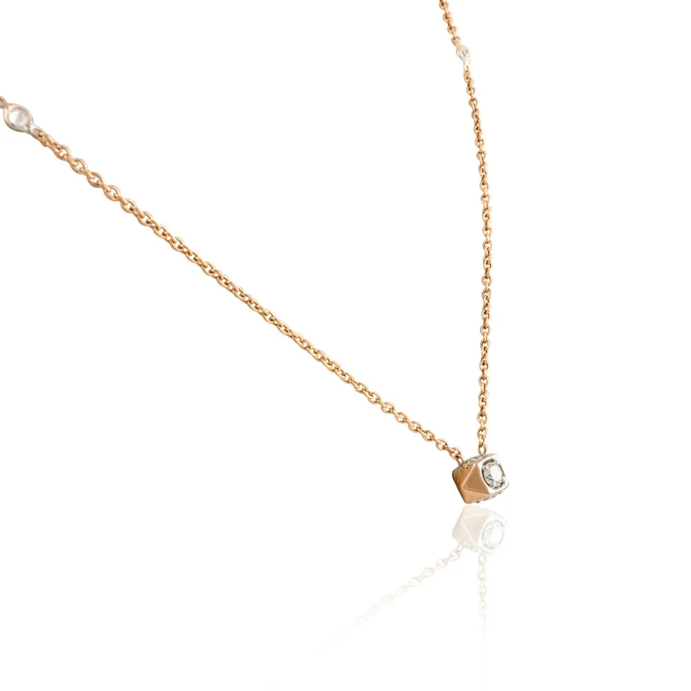 Minimal Jewelry Natural Diamond 18K Solid Rose Gold Long Chain Dainty Necklace