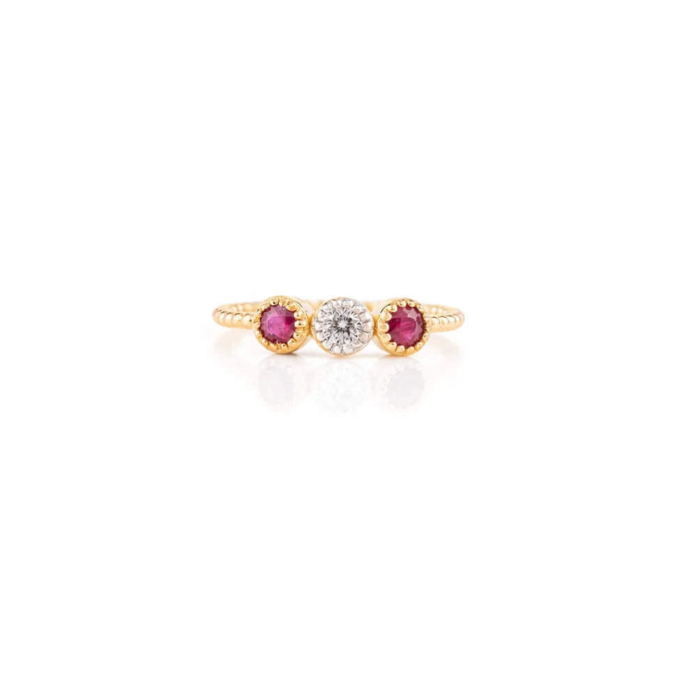 Designer Jewelry Ruby & Diamond 18K Solid Yellow Gold July Birthstone Ring