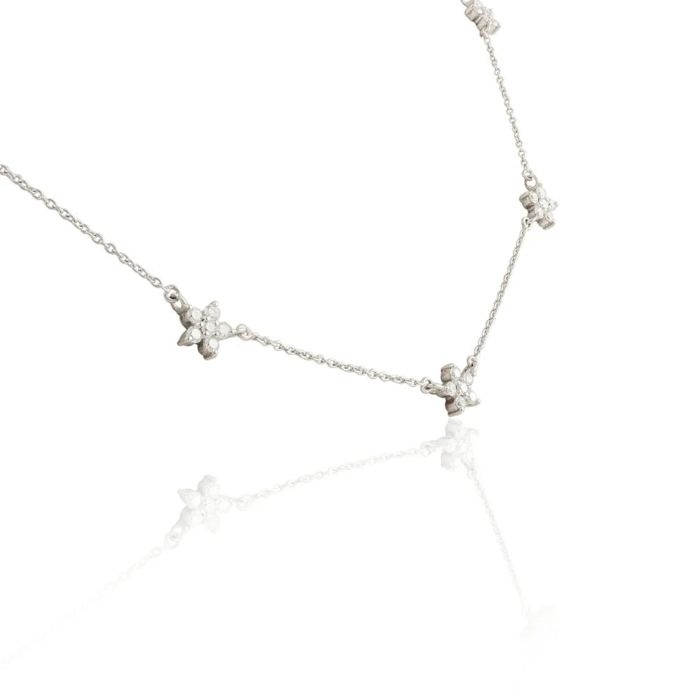 Best Selling Product Natural Diamond 14K Solid White Gold Daisy Charm Flower Necklace