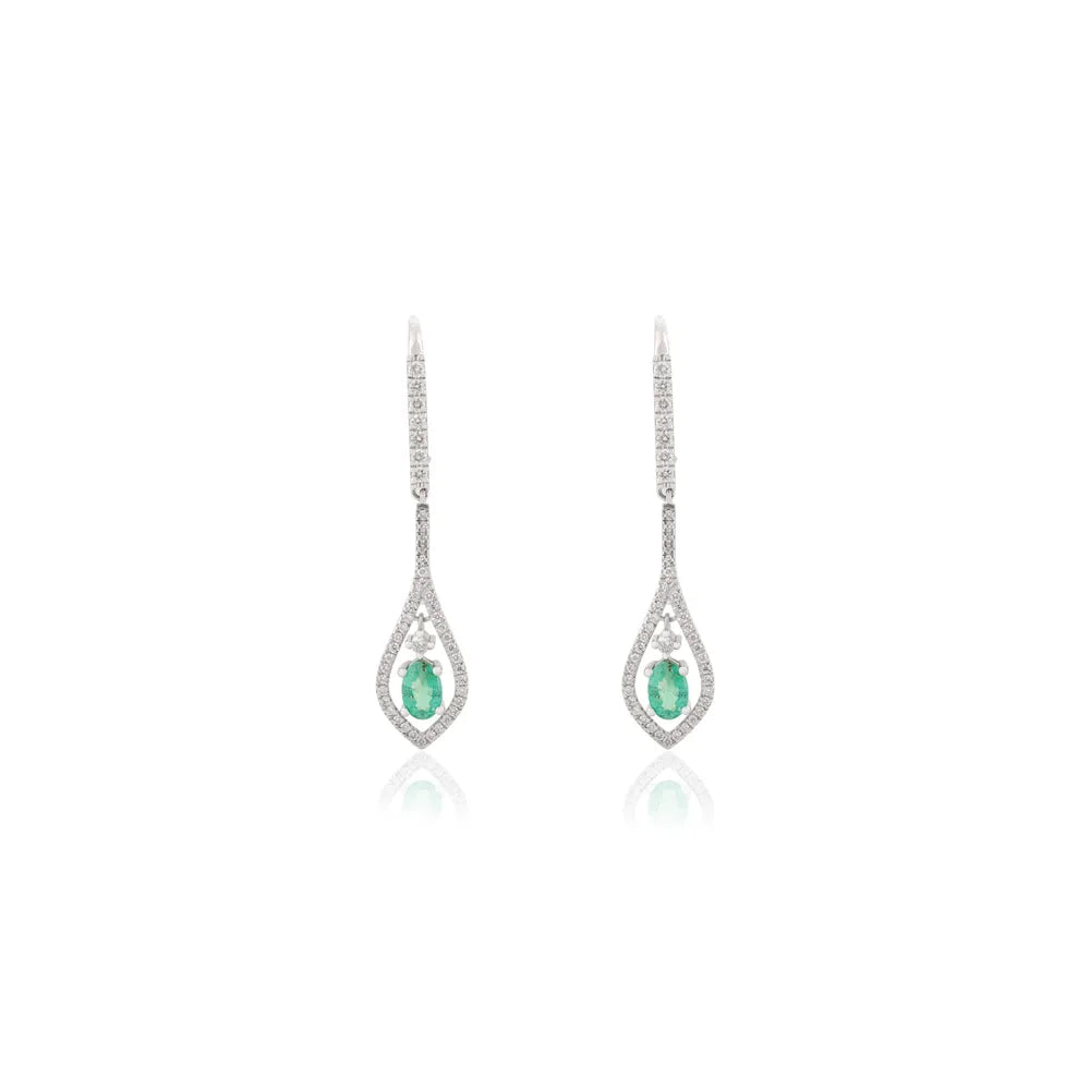 Latest Design 100% Authentic Emerald & Diamond 14K Solid Gold Dangle Earrings