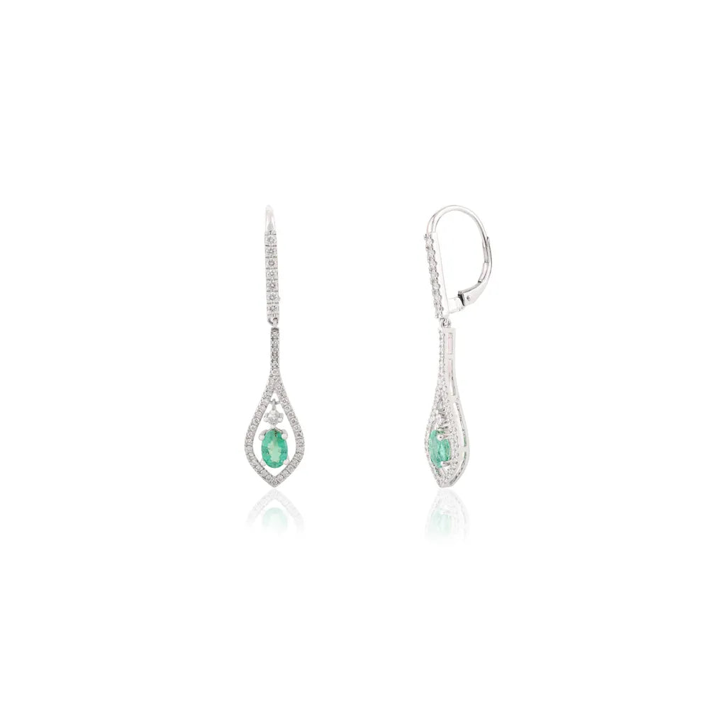 Latest Design 100% Authentic Emerald & Diamond 14K Solid Gold Dangle Earrings