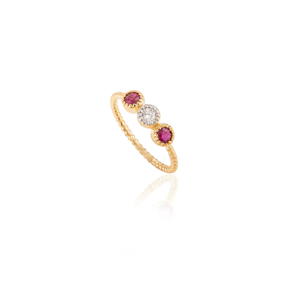 Designer Jewelry Ruby & Diamond 18K Solid Yellow Gold July Birthstone Ring