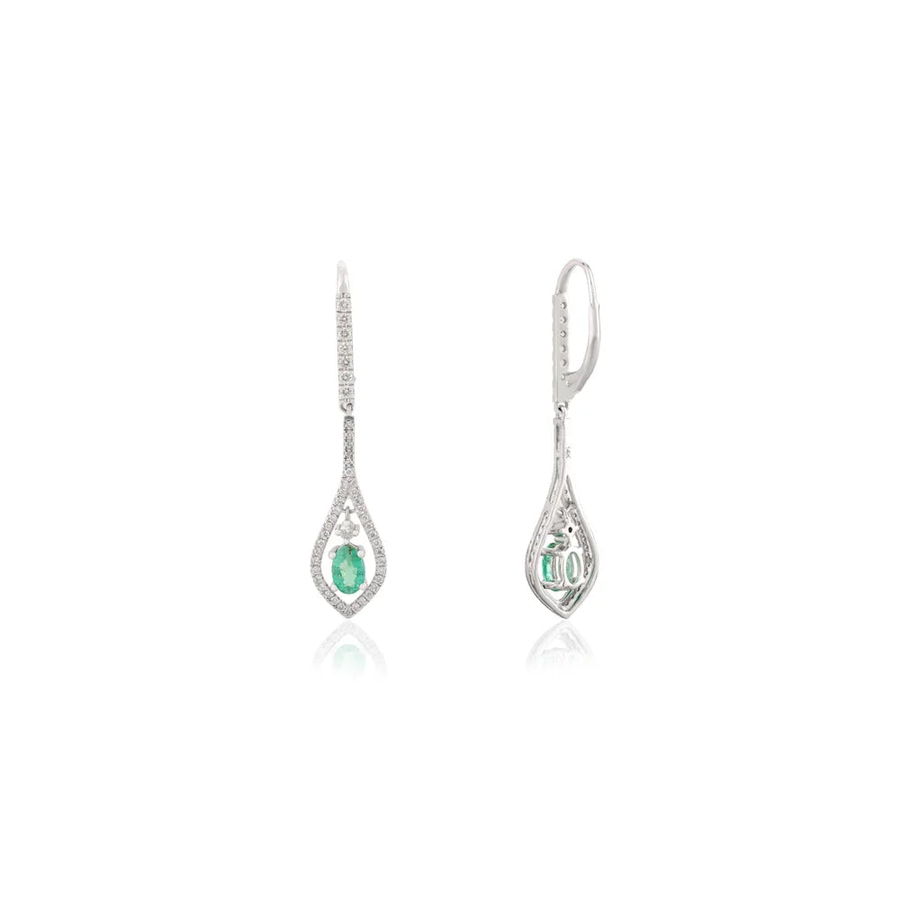 Latest Design 100% Authentic Emerald & Diamond 14K Solid Gold Dangle Earrings