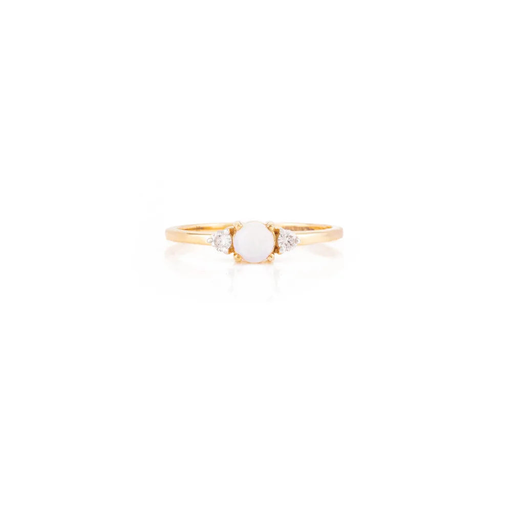 Round Cut Ethiopian Opal & Diamond 18K Solid Yellow Gold Minimal Ring