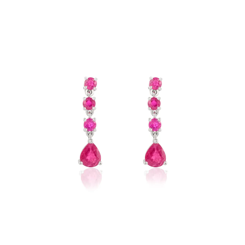 Wholesale Jewelry 100% Natural Ruby 14K Solid White Gold Dangle Earrings