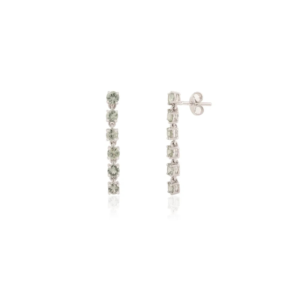 High Quality Product 14K Solid White Gold Natural Green Sapphire Dangle Earrings