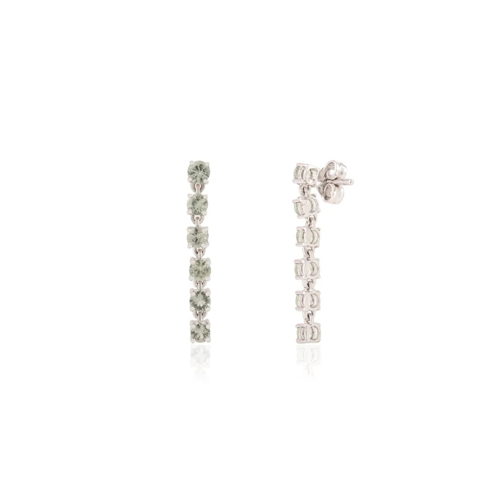 High Quality Product 14K Solid White Gold Natural Green Sapphire Dangle Earrings