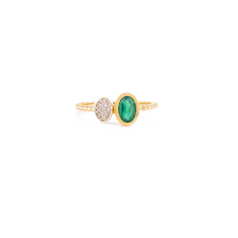 Natural Precious Gemstone Emerald & Diamond 18K Solid Gold Ring