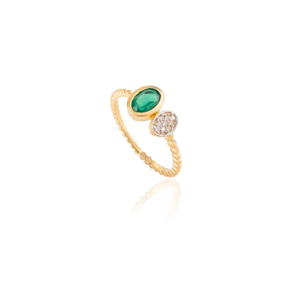 Natural Precious Gemstone Emerald & Diamond 18K Solid Gold Ring