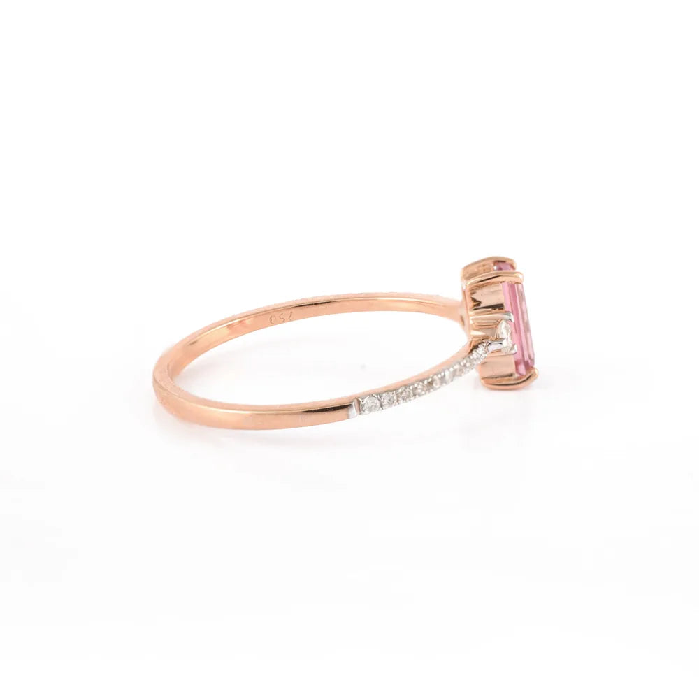 Minimal Jewelry Natural Tourmaline & Diamond 18K Solid Rose Gold Ring