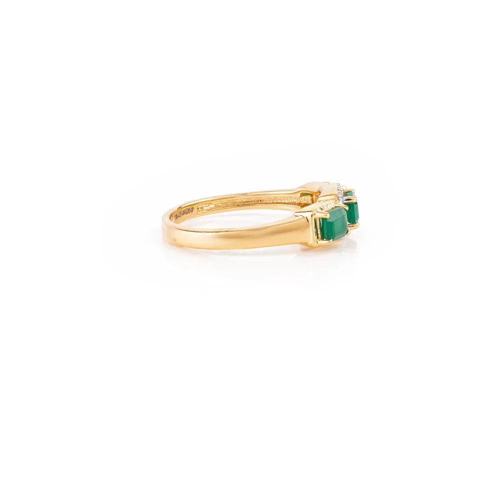 Fine Jewelry Emerald & Diamond 18K Yellow Gold Three Stone Ring