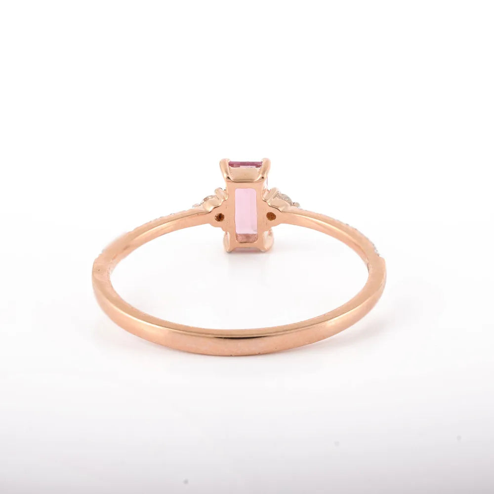 Minimal Jewelry Natural Tourmaline & Diamond 18K Solid Rose Gold Ring