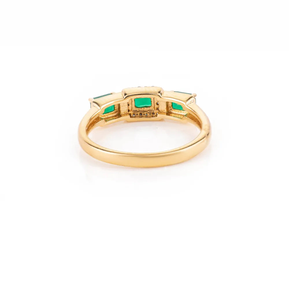 Fine Jewelry Emerald & Diamond 18K Yellow Gold Three Stone Ring