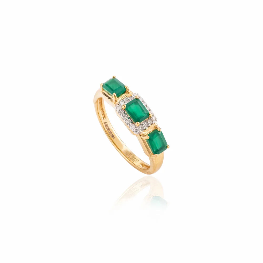 Fine Jewelry Emerald & Diamond 18K Yellow Gold Three Stone Ring