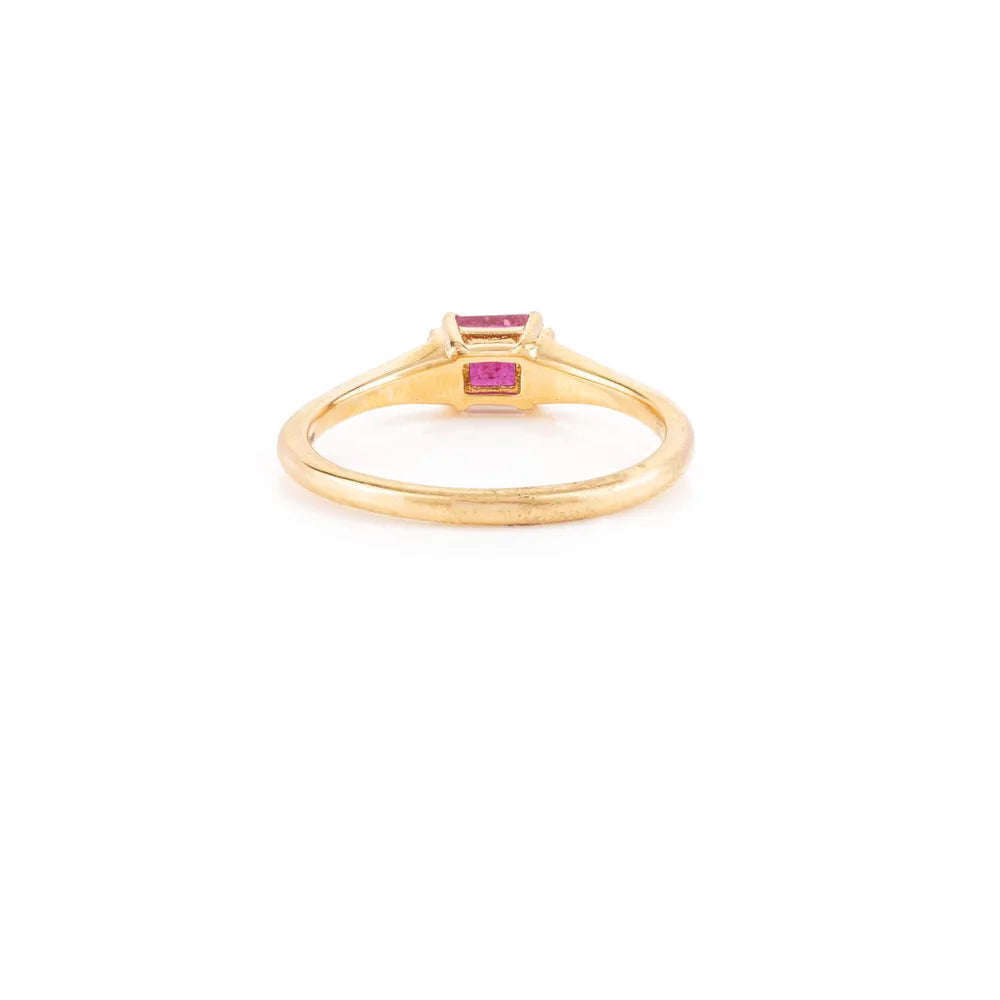 Exquisite Jewelry Solid 18K Yellow Gold Ruby & Diamond Handmade Ring