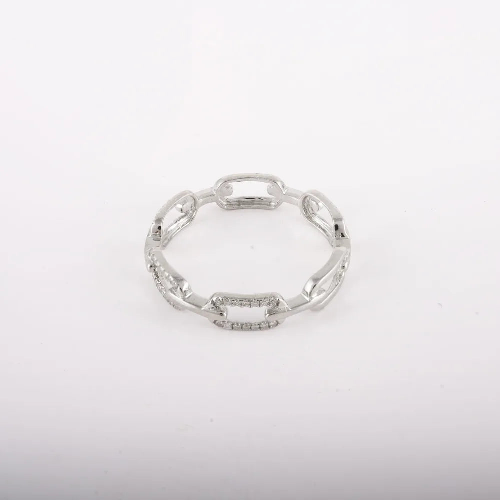 Minimal Natural Diamond 18K Solid White Gold Chain Style Stackable Band Ring