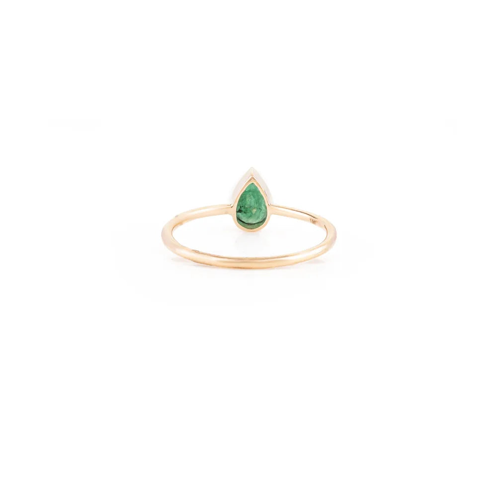 Pear Shape Stone Natural Emerald 18K Solid Yellow Gold Handmade Ring