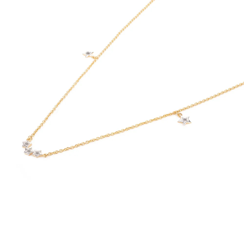 Unique Jewelry 14K Solid Yellow Gold Round Diamond Everyday Necklace