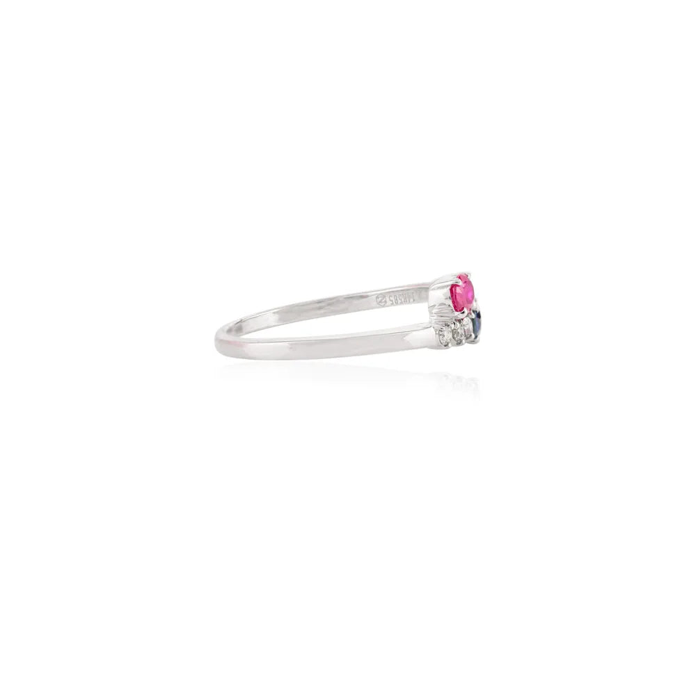 Birthstone Jewelry Natural Ruby, Sapphire & Diamond Solid White Gold Bypass Ring