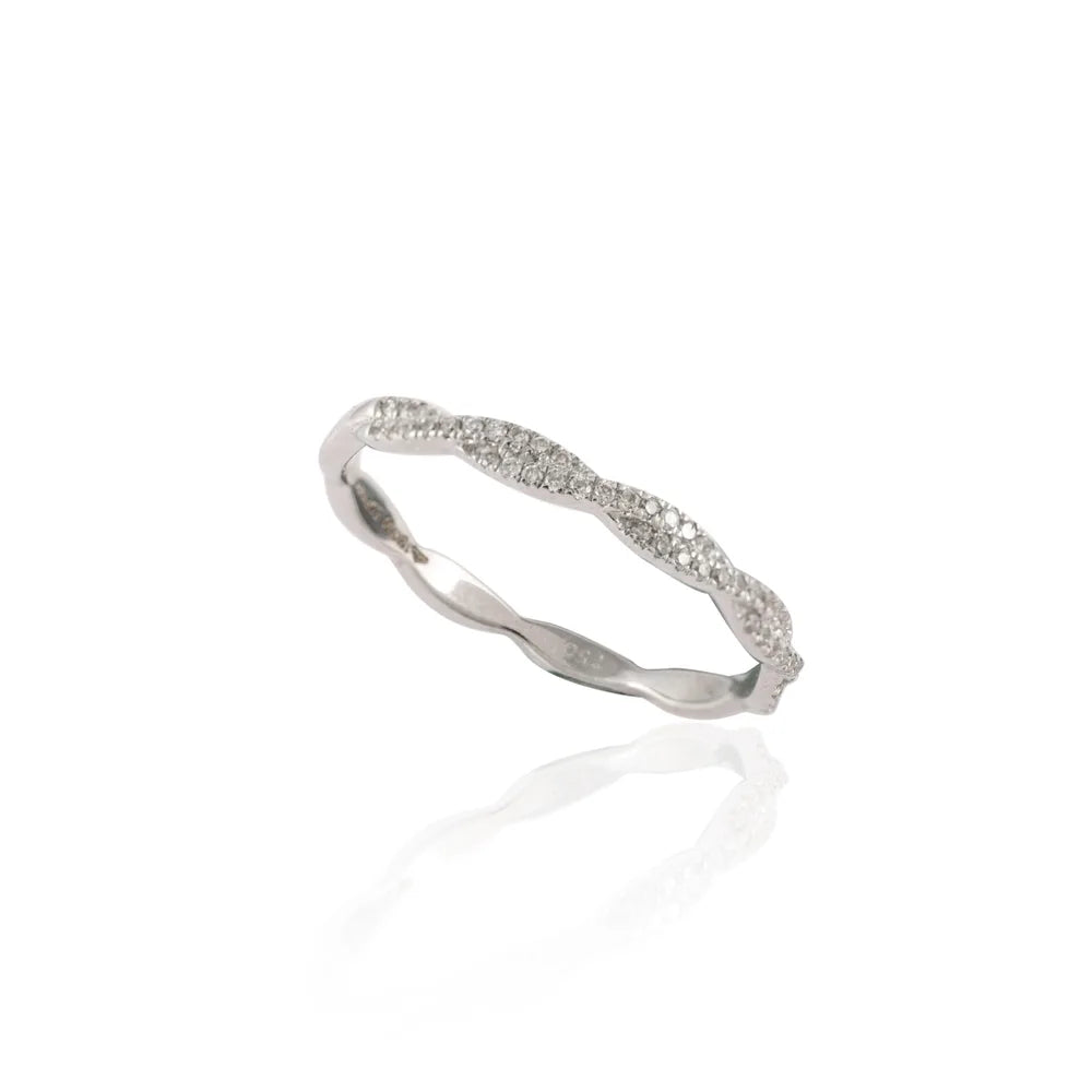 Minimal Jewelry Natural Diamond 18K Solid White Gold Full Eternity Band Ring