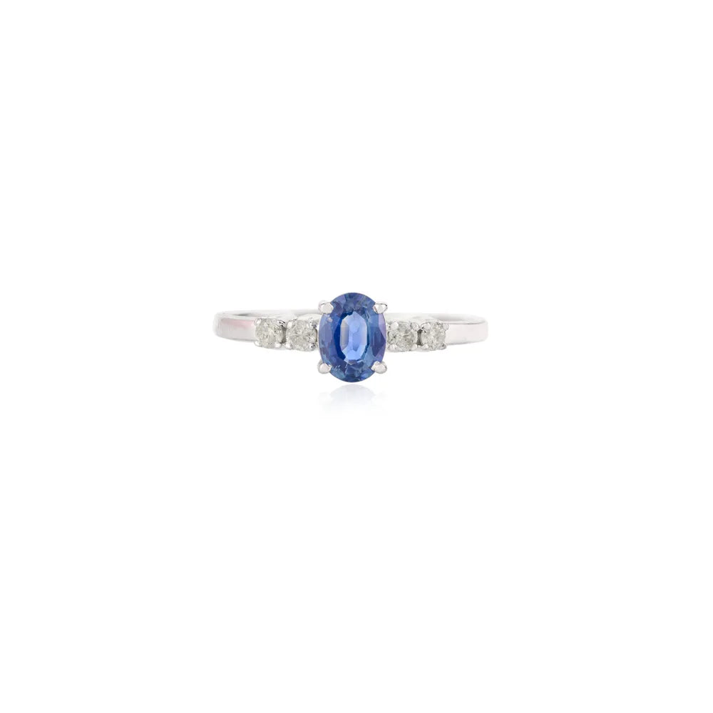 High Quality Products 14K White Gold Natural Blue Sapphire & Diamond Ring