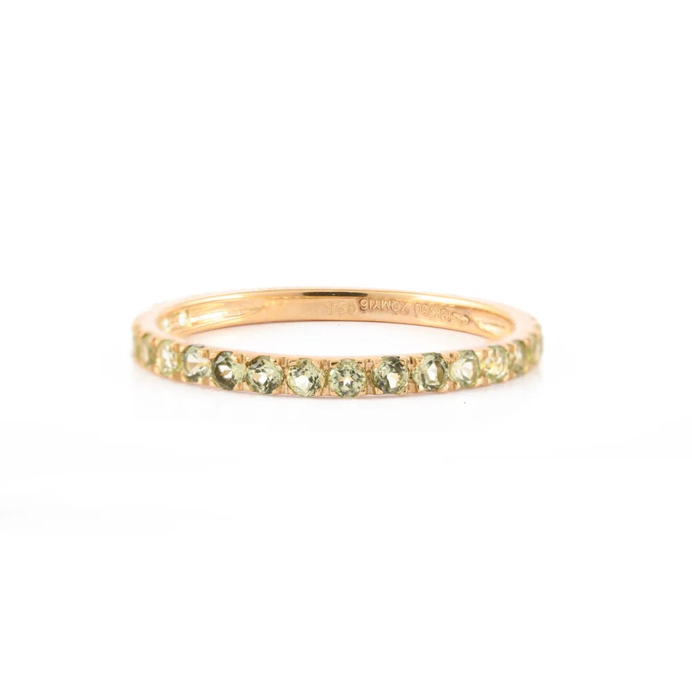 Minimalist Natural Peridot 14K Solid Yellow Gold Full Eternity Band Ring