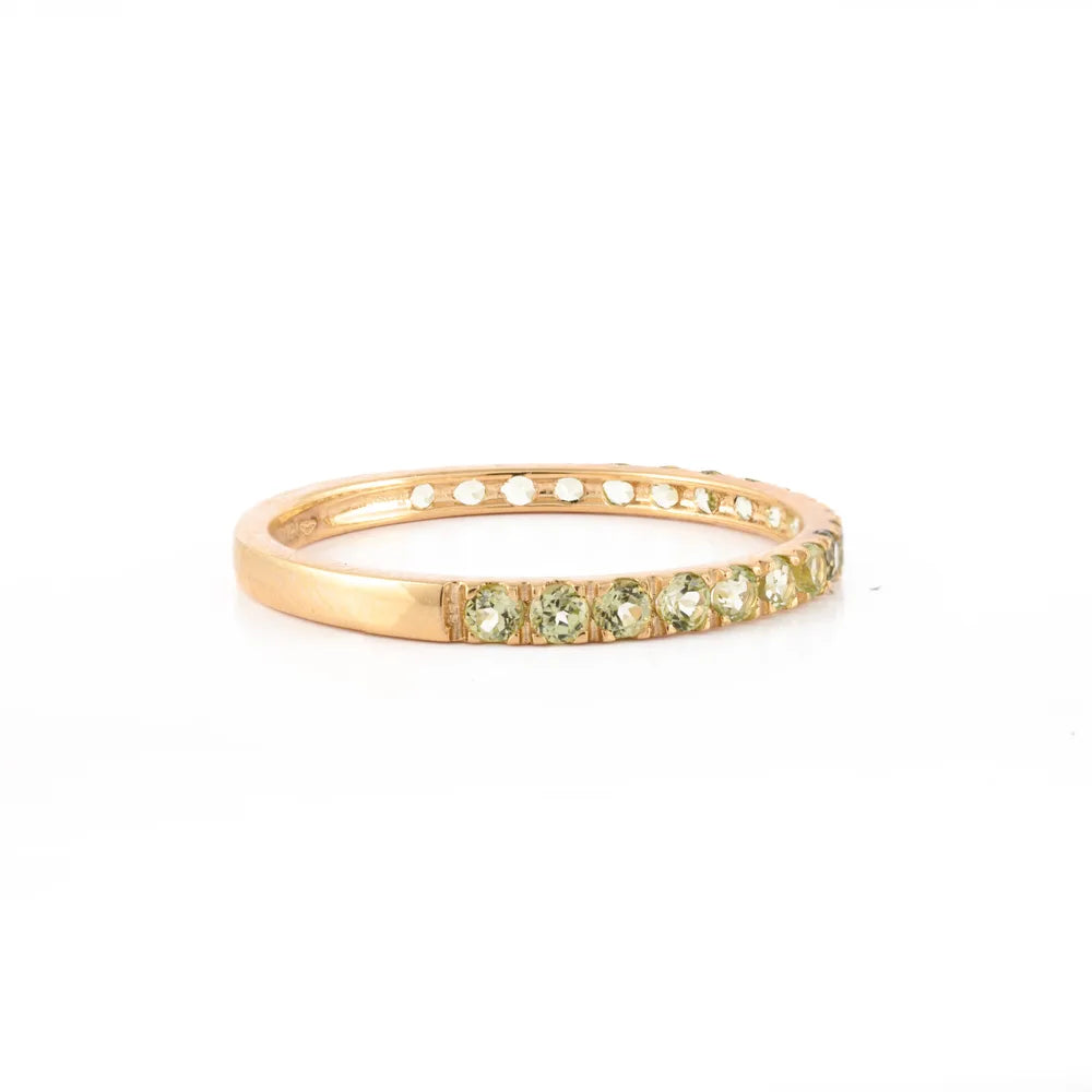 Minimalist Natural Peridot 14K Solid Yellow Gold Full Eternity Band Ring