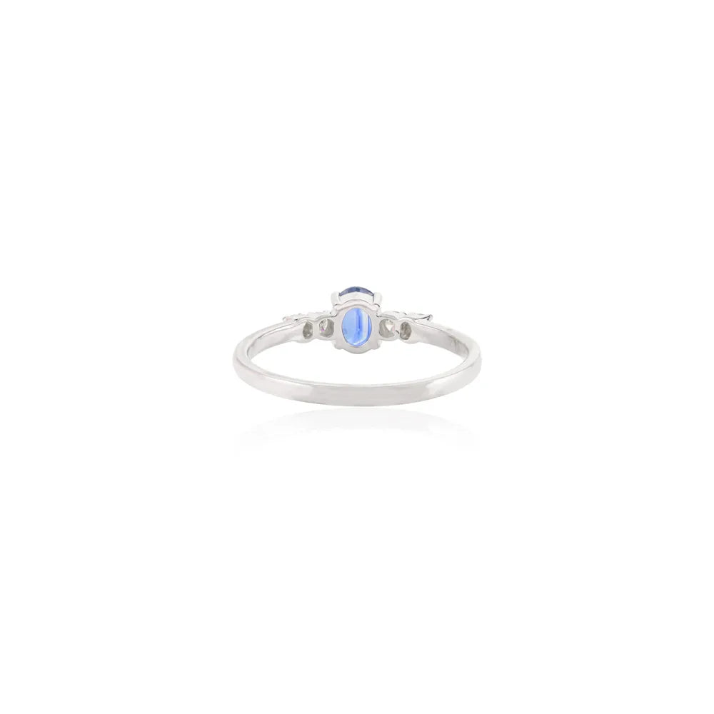 High Quality Products 14K White Gold Natural Blue Sapphire & Diamond Ring