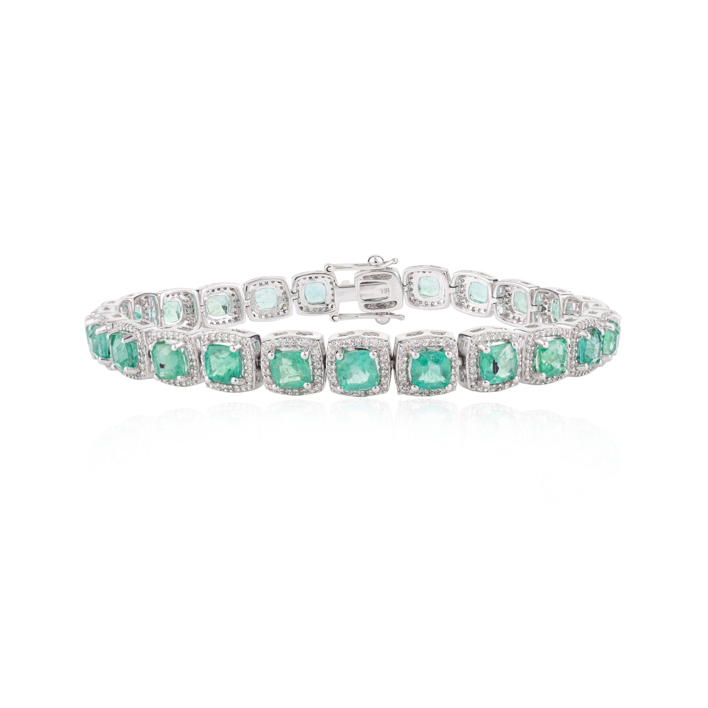 Custom Jewelry Natural Emerald & Diamond K18 White Gold Tennis Bracelet