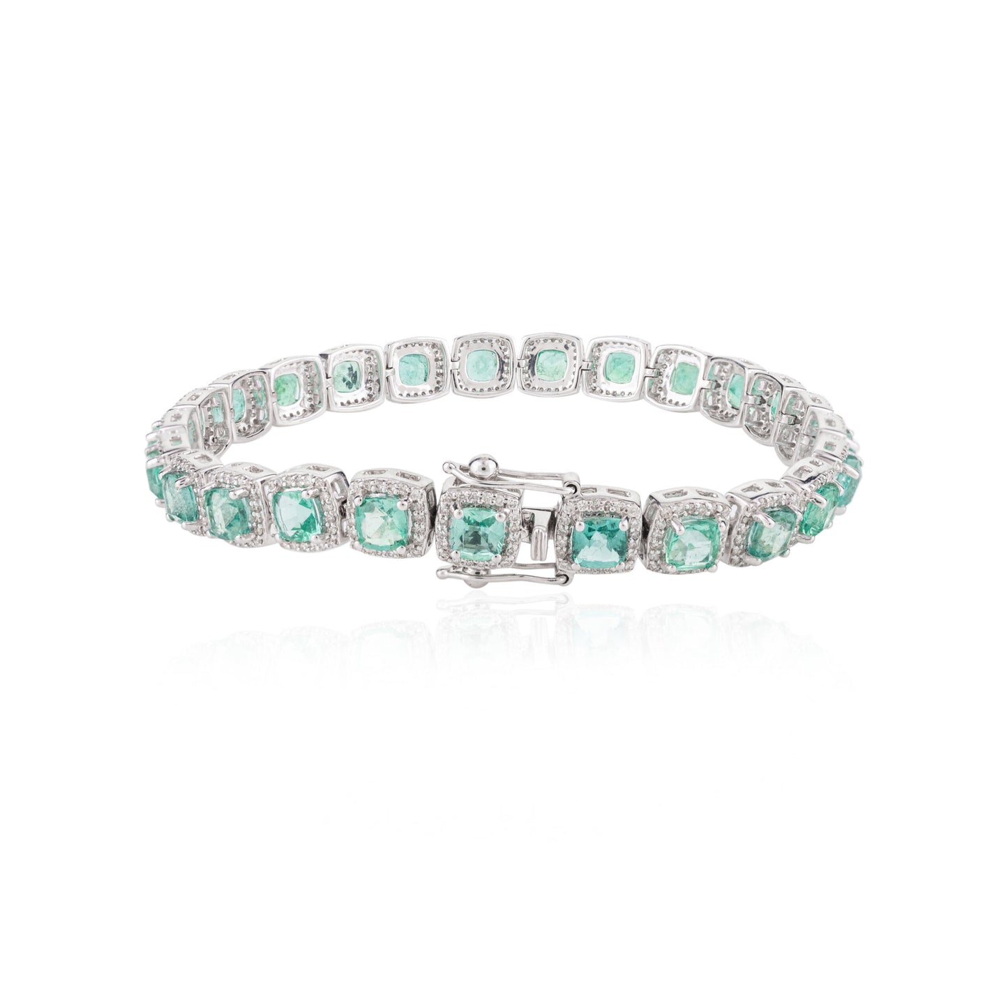 Custom Jewelry Natural Emerald & Diamond K18 White Gold Tennis Bracelet